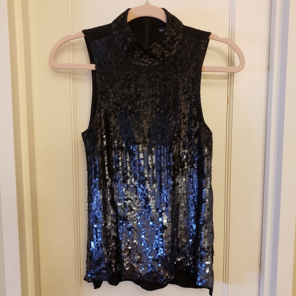 French Connection Ombre Sequin Mock Neck Top Black - Picture 5 of 9